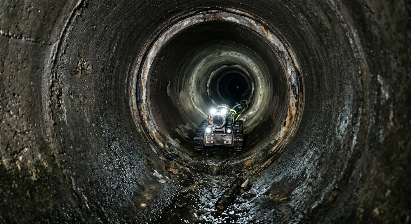 Robotic sewer camera inspecting pipe interior for Sewer Line Cleaning in Norfolk